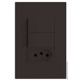 Conjunto Interruptor Duplo Paralelo + 1 Tomada 10a 4x2 - RECTA CHOCOLATE SATIN FOSCO